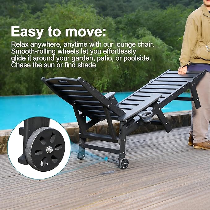 Chaise Lounge Chair Outdoor, Pool Lounge Chair with 4-Position Adjustable Backrest, Weather-Resistant HDPE Frame - Photo 7
