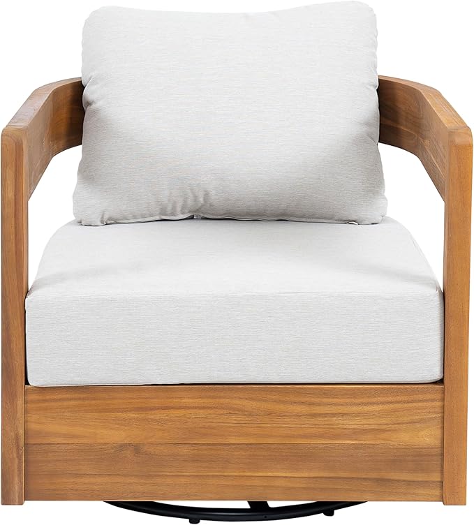 Christopher Knight Home Telluride Outdoor Acacia Wood Swivel Club Chair with Removable Cushion, 360° Rotating Patio Armchair for Garden, Balcony, or Poolside Seating, Teak + Beige