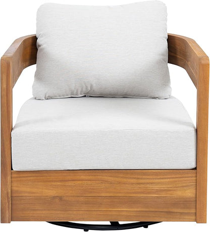 Christopher Knight Home Telluride Outdoor Acacia Wood Swivel Club Chair with Removable Cushion, 360° Rotating Patio Armchair for Garden, Balcony, or Poolside Seating, Teak + Beige