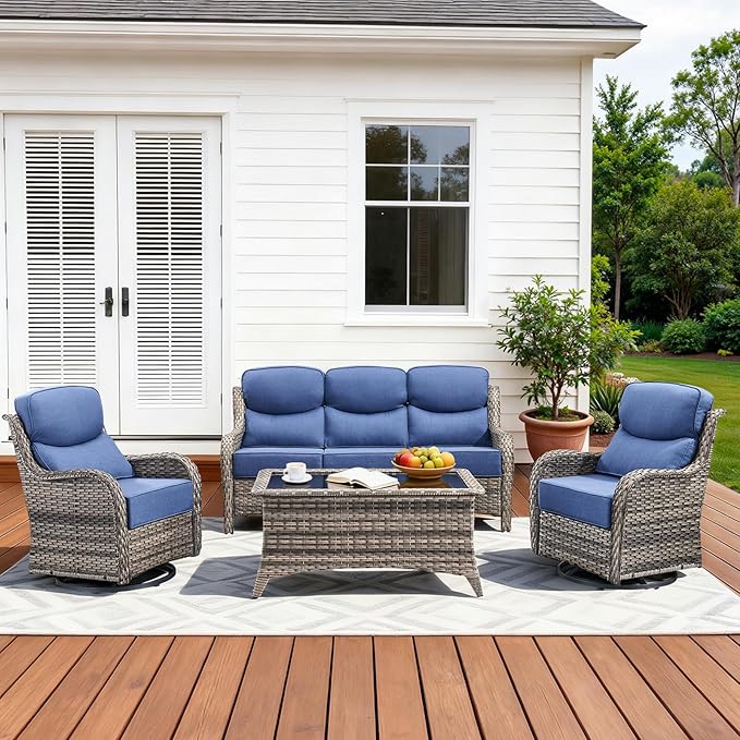 Luxury High Back Patio Furniture Set with 6-Inch Thick Cushions, 4-Pieces Outdoor Furniture with Swivel Chairs - Photo 1