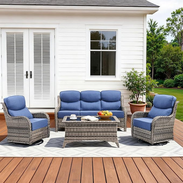 Luxury High Back Patio Furniture Set with 6-Inch Thick Cushions, 4-Pieces Outdoor Furniture with Swivel Chairs - Photo 1