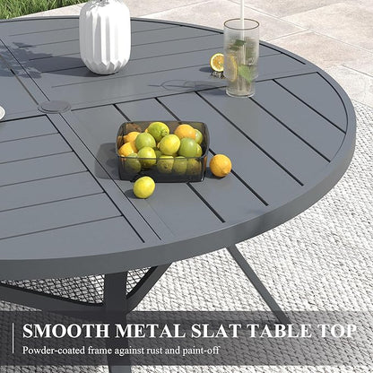 VICLLAX 40.6" Round Patio Table with Umbrella Hole, All Weather Metal Outdoor Dining Table for 4, Outside Table with Storage Shelf for Lawn Garden, Grey