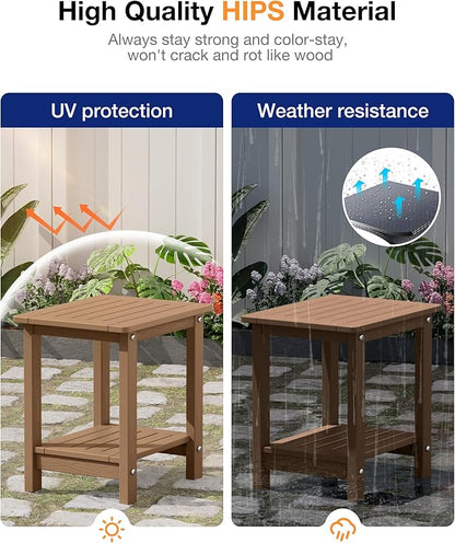 YEFU Outdoor Side Table for Patio: 16" HIPS Weather - Resistant Adirondack Tables - Waterproof Small Square End Tables for Backyard Pool Porch Balcony - Indoor Outdoor Double Layer Table Teak