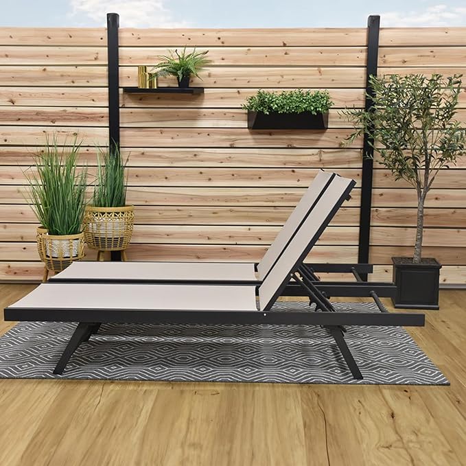 Vivere Set of 2 Aluminum Outdoor Chaise Lounge Chairs, Urban Sun Adjustable Reclining Patio Loungers - Photo 3
