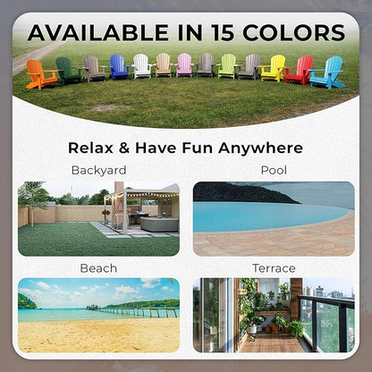 Ecommersify Folding Adirondack Chair with Cup Holder - (Dark Gray) - Heavy Duty Recycled Poly Lumber Folding Chair - Amish Crafted Outdoor Furniture - Made in USA