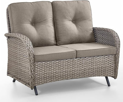 Outdoor Glider Bench-2 Seater Patio Glider Loveseat with High Back and Deep Seating Outdoor Couch for Deck Porch Garden Balcony Poolside-Grey/Grey