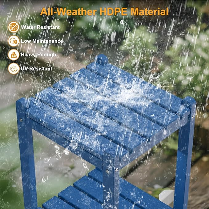 Outdoor Side Table, 26-Inch Tall Patio Side Table, All-Weather HDPE Adirondack Outdoor End Table for Patio Porch Deck Balcony Pool, Navy Blue