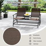 Tangkula 2 Person Swing Glider Chair, Patio Rocking Loveseat w/Center Tempered Glass Table - Photo 8