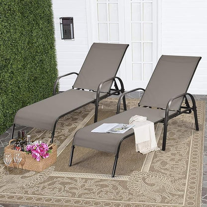 Tangkula Lounge Chair Outdoor, Patio Chaise Lounge with Adjustable Backrest, Reclining Pool Lounge Chair for Outside with Heavy Duty Steel Frame, Suitable for Beach, Yard, Balcony, Poolside