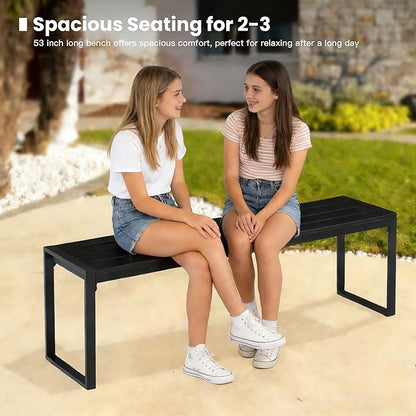 53" Outdoor Bench, Patio Backless Garden Bench with Metal Frame for Porch, Entryway, Lawn, Backyard, Black