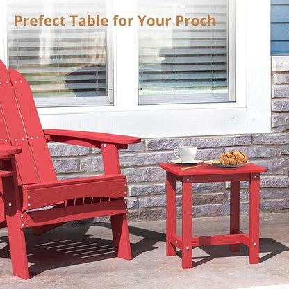 LUE BONA Outdoor Side Table, HDPS Small Outdoor Adirondack Side Tables, Outside End Table for Patio, Porch, Deck, Pool, Weather Resistant/Easy Maintenance,Bright Red