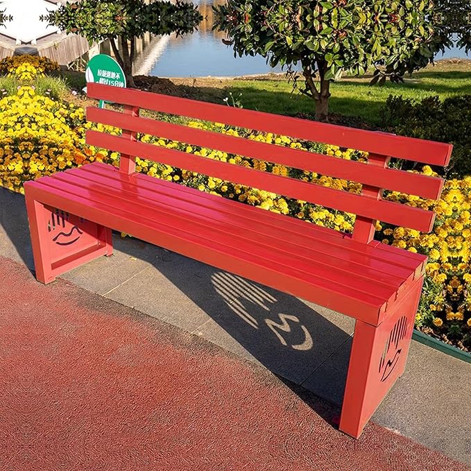 Outdoor Metal Garden Bench, Outdoor Benches Weatherproof with Backrest, Patio Bench for Outside Park, Picnic, Yard, Front Porch, Backyard(Red,150cm/59in)