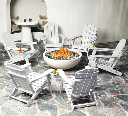 BRIOPAWS Folding-Adirondack-Chairs Set of 6 | HDPE | Fire Pit Chair | Cup Holder | Weather Resistance | White | for Outdoor Backyard Deck Patio