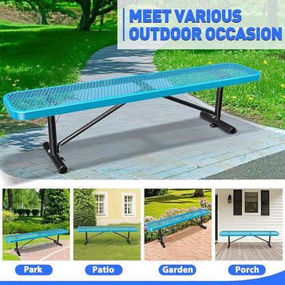 6FT/72INCH Heavy Duty Metal Garden Park Bench for Outside, Weatherproof Commercial Industrial Outdoor Garden Benches, Expanded Metal Mesh Bench for Shopping Malls, Lawn, Deck, Patio, Porch, Blue