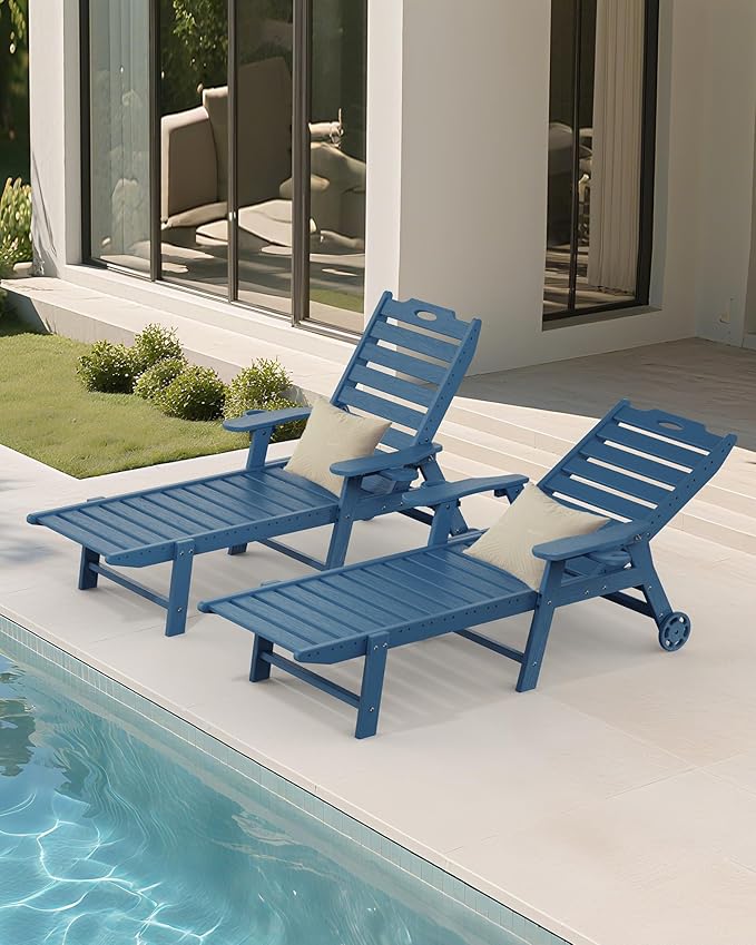 Carauci Lounge Chair Outdoor, HDPE Chaise Lounge with Wheels - Photo 8