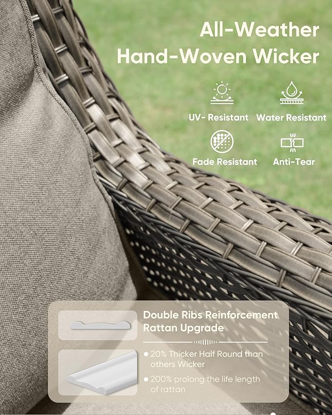 HUMMUH Patio Chair Wicker Patio Dining Chairs Set of 2 PE Rattan Deep Seating Outdoor Chairs with 4 inch Seat Cushions - Photo 6