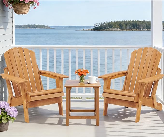 Oversize Wooden Outdoor Folding Adirondack Chair with Pre-Assembled BackRest & SeatBoard, Wood Patio Chair for Garden Backyard Porch Pool Deck Firepit
