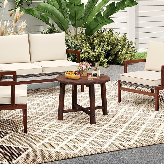 Tangkula Outdoor Side Table, Patio End Table with Solid Wood Structure, Small Round Coffee Table for Garden, Deck - Photo 4