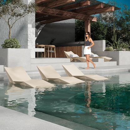 in Pool Lounge Chairs - Ergonomic Beige Pool Lounger with Efficient Drainage Design for Outdoor Relaxation, Waterproof Tanning Chairs Outdoor for Sun Shelf, Use in Pools up to 12" of Water