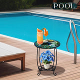 Outdoor Side Table Round Small Mosaic Patio Accent Indoor End Plant Coffee Tea Table for Yard Patio Porch Garden Living - Photo 6