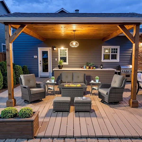 Belord Patio Furniture Set with Fire Pit Table, 8 Piece Wicker Outdoor Furniture Set - Photo 1
