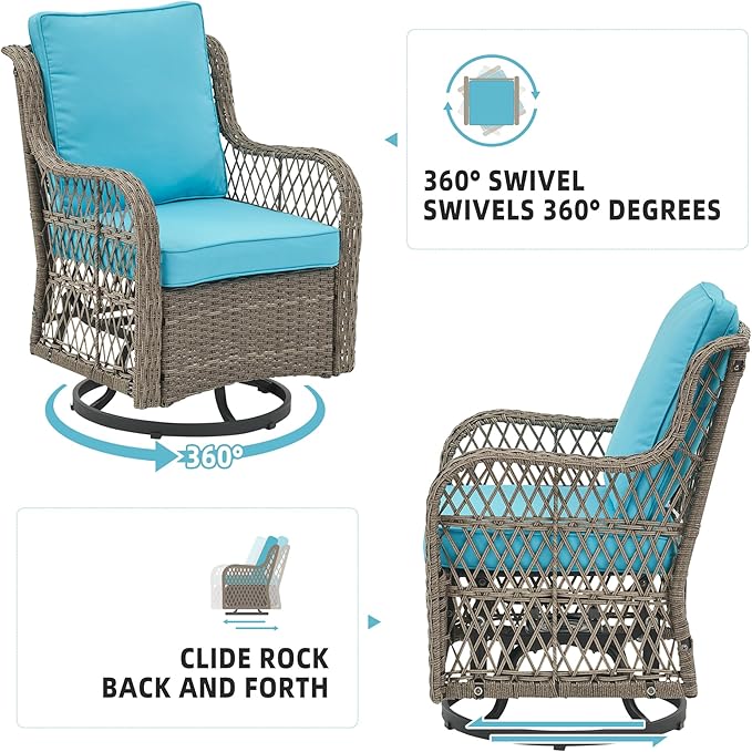 GAOMON 3 Pieces Outdoor Swivel Rocker Chair Set of 2 with Small Side Table, 360-Degree Swivel Rocking Chair - Photo 7