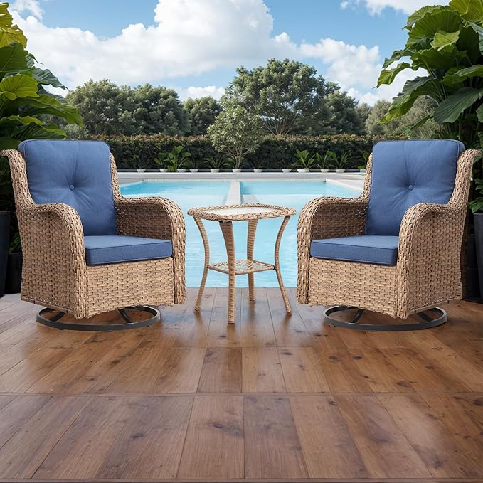 Rilyson Patio Chairs Rocking Swivel Chiar - 3 Piece Outdoor Wicker Patio Bistro Set Rattan Rocker Glider Chairs with - Photo 6