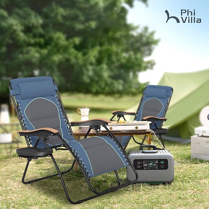 PHI VILLA XXL Oversized Padded Zero Gravity Chair Set of 2, Foldable Patio Recliner - Photo 2