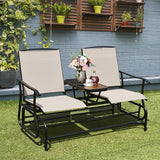 Giantex Patio Bench Glider Chair with Metal Frame, Center Tempered Glass Table - Photo 2