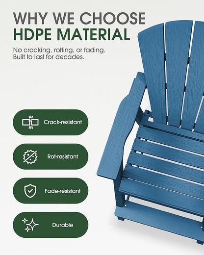 Tall Adirondack Chairs Set of 4, HDPE High Adirondack Chairs with Double Removable Trays, All Weather Outdoor Barstools for Patio, Balcony, Backyard, Deck and Garden, NavyBlue