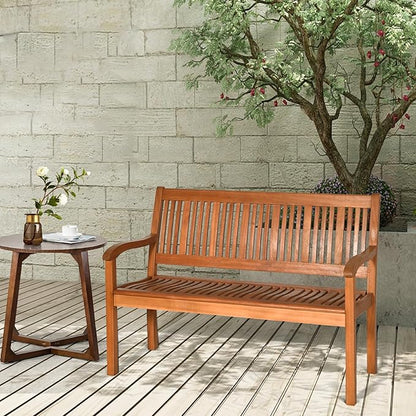 LDAILY Moccha Wood Outdoor Bench, Multi-use, Sturdy and Durable, Easy Assembly, Natural Teak Material, Ideal for Garden, Patio, Porch