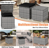 RELAX4LIFE Wicker Outdoor Storage Ottoman - 2-Piece Rattan Footstool w/Removable Cushion - Photo 5