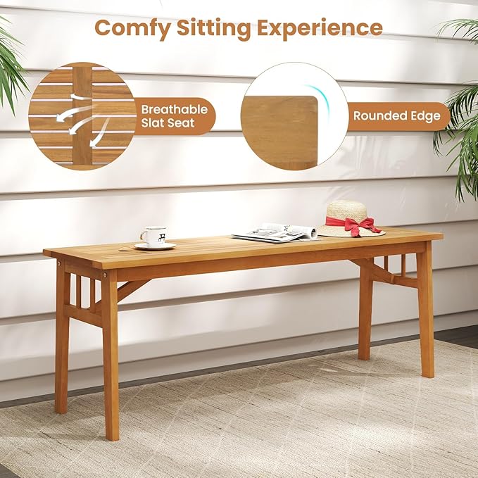 HAPPYGRILL Outdoor Acacia Wood Dining Bench, 48” Wooden Bench Patio Furniture for Entryway Garden Poolside Balcony, 800 LBS (1)