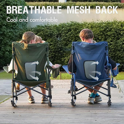 Portal Outdoor Rocking Chair Camping Folding Portable Rocker with Cup Holder Side Pocket Carry Bag, Support 350LBS (Mesh Green), 2 Pack