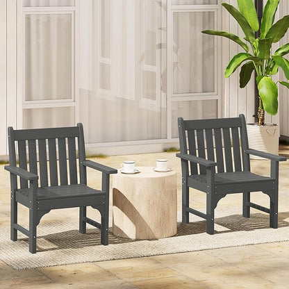 Costaelm Outdoor Dining Arm Chair, Patio HDPE Garden Dining Table Chair, Poly Lumber Waterproof Restaurant Bistro Farmhouse Chairs for Outside Porch Backyard, Gray