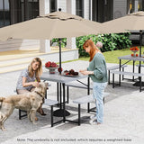 Giantex Picnic Table Bench Set for 4-8 People, 34" Outdoor Square Dining Table & 2 Benches w/Umbrella Hole - Photo 2