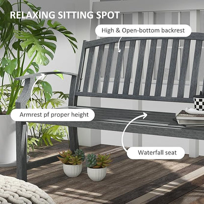 46" Outdoor Garden Bench, Metal Bench, Wood Look Slatted Frame Furniture for Patio, Park, Porch, Lawn, Yard, Deck, Gray