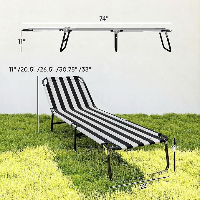 Outsunny Folding Chaise Lounge Pool Chairs, Outdoor Sun Tanning Chairs with 5-Level Reclining Back - Photo 3