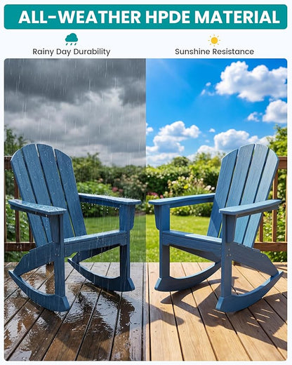 SERWALL Outdoor Adirondack Rocking Chairs Set of 8, All-Weather HDPE Adirondack Rocker Chair, Front Porch Rocker Chairs for Patio Lawn Porch Deck, Navy