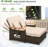 Tangkula Patio Rattan Daybed with 4-Level Adjustable Backrest, Outdoor Wicker Loveseat with Acacia Wood Armrest - Photo 5