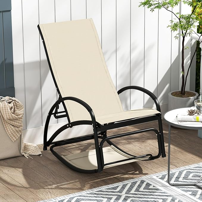 Tangkula Outdoor Rocking Chair Set of 2, 2-in-1 Convertible Lounge Chair with 4-Level Adjustable Backrest, Heavy-Duty Aluminum Frame, Patio Sun Lounger Rocker for Porch, Poolside, Backyard, Garden