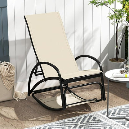 Tangkula Outdoor Rocking Chair Set of 2, 2-in-1 Convertible Lounge Chair with 4-Level Adjustable Backrest, Heavy-Duty Aluminum Frame, Patio Sun Lounger Rocker for Porch, Poolside, Backyard, Garden