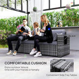 Outsunny 3 Seater Wicker Sofa with Side Tray Tables, Rattan Outdoor Patio Sofa with 6" Thick Back Cushions - Photo 4