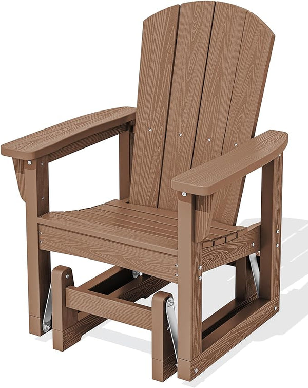 SERWALL Outdoor Glider Chair, HDPE Patio Glider Rocker All-Weather Porch Glider for Outside, Brown - Photo 1