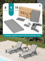 SERWALL Patio Chaise Lounge Chair, 5 Positions Outdoor Lounger for Pool - Photo 8