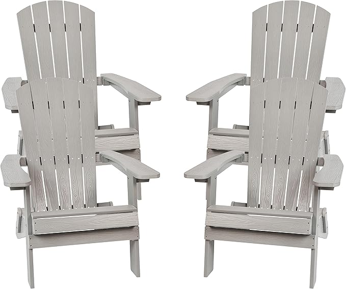 Flash Furniture Charlestown Folding Adirondack Chair - Gray - Poly Resin - Indoor/Outdoor - Weather Resistant - Set of 4