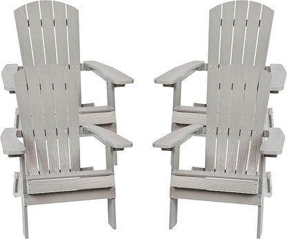 Flash Furniture Charlestown Folding Adirondack Chair - Gray - Poly Resin - Indoor/Outdoor - Weather Resistant - Set of 4