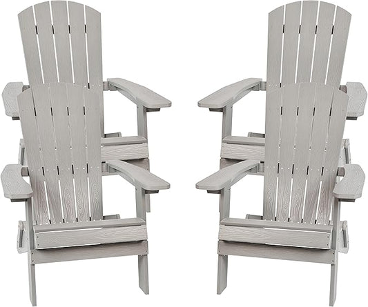 Flash Furniture Charlestown Folding Adirondack Chair - Gray - Poly Resin - Indoor/Outdoor - Weather Resistant - Set of 4