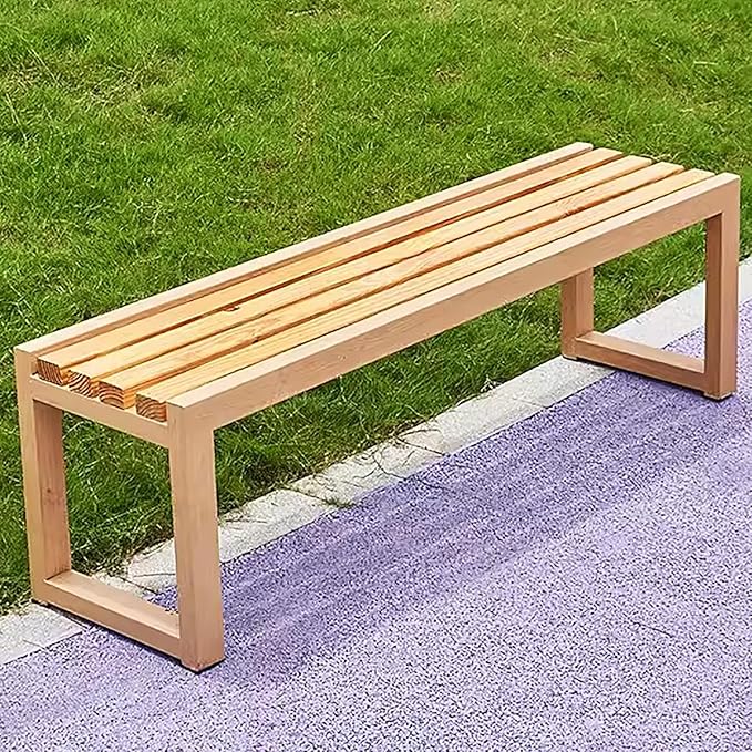 Outdoor Garden Benches,Outside Patio Bench Park Bench with Slatted Seat,2-3 Person Seat Outdoor Backless Benches, Metal Frame,880 lbs Capacity(47.2 inch, Natural)