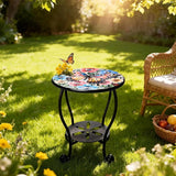 Outdoor Side Table Mosaic Patio Small End Table Metal Coffee Tea Accent Table for Patio Living Room Bedroom Yard Porch - Photo 1